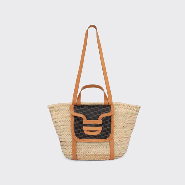 ALPHA basket for women in natural raffia and canvas Cube and