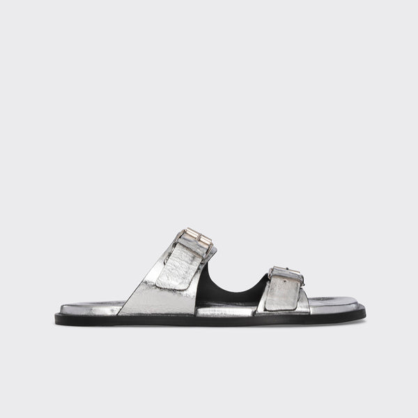 MARLON sandal for women in metallic silver leather — PIERRE HARDY