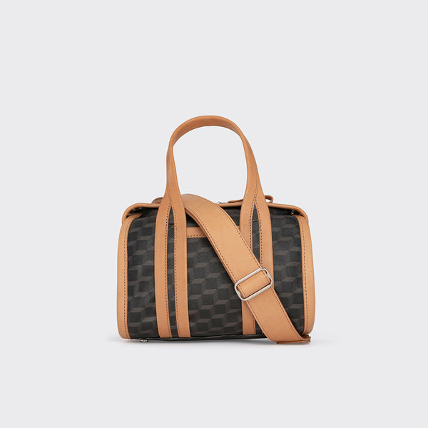 NANO CAB bag in tan leather & Cube Perspective canvas — PIERRE HARDY