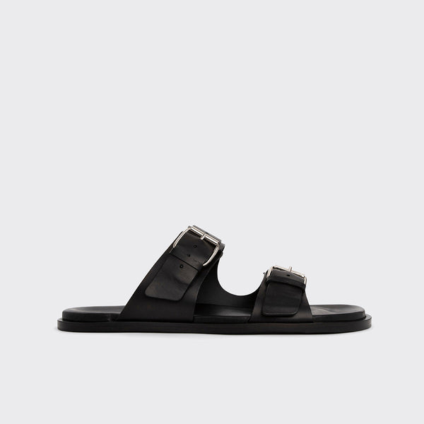 Men's MARLON sandal in leather with double buckles and flat sole