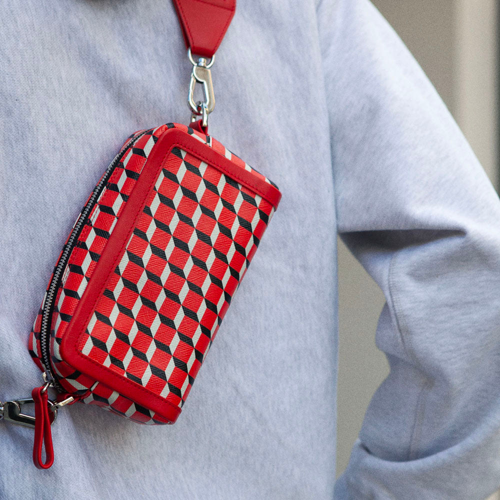 CUBE BOX unisex bag in red Cube canvas & red leather — PIERRE HARDY