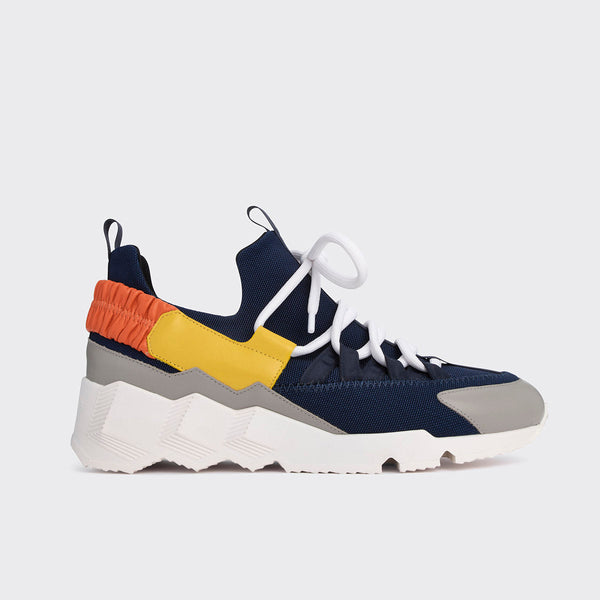 TREK COMET sneakers for men in navy canvas and grey, yellow